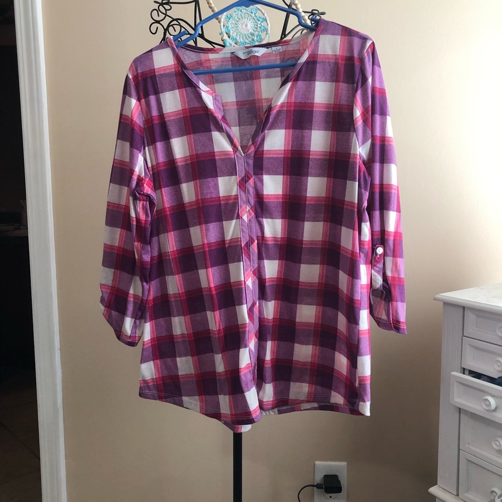 Indigo plaid v-neck top